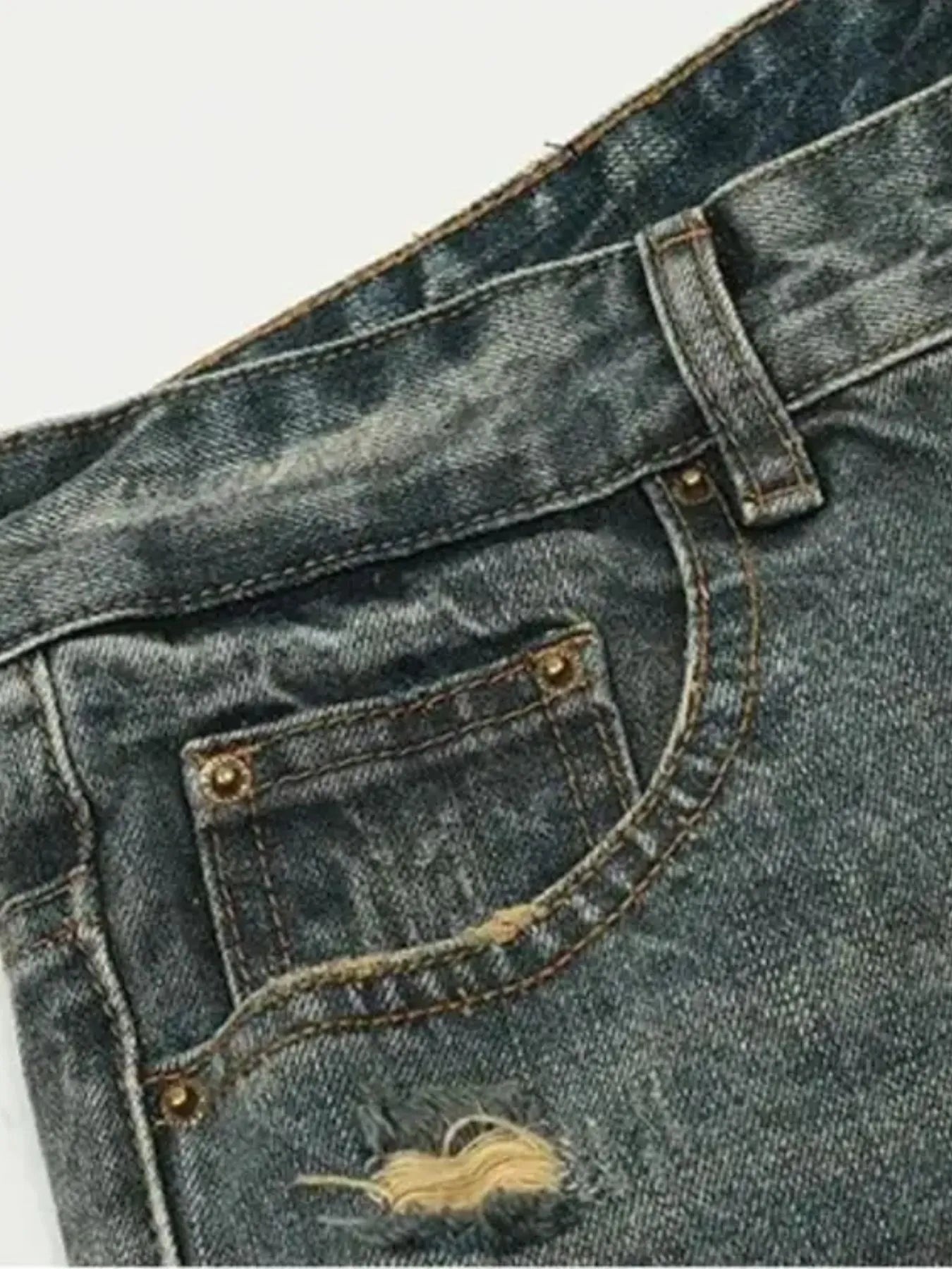 Men's Distressed Washed Straight Jeans