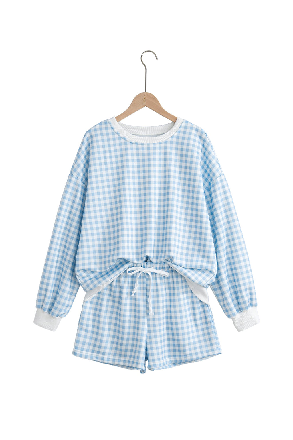 Pink Plaid Baggy Pullover Drawstring Casual Shorts 2pcs Outfit