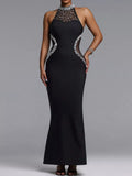 Pearl Detail Rhinestone Sleeveless Maxi Dress