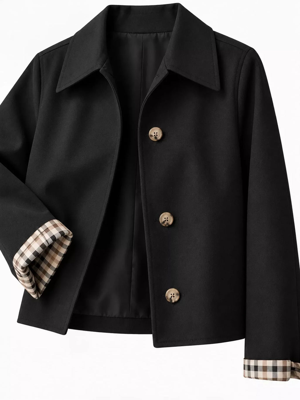 Plaid Cuffs Cropped Trench Outerwear