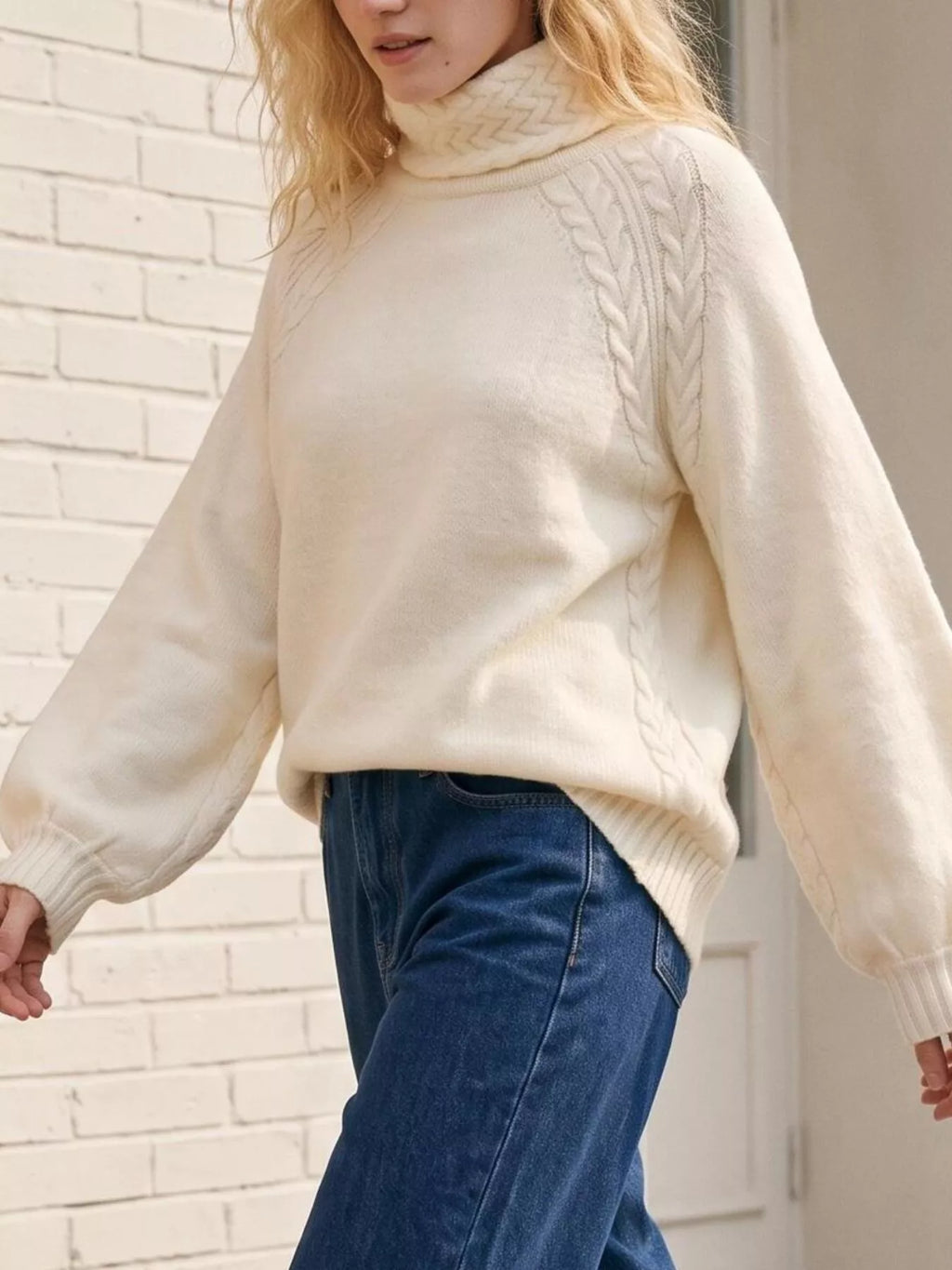 Cable-Knit Turtleneck Long Sleeve Sweater