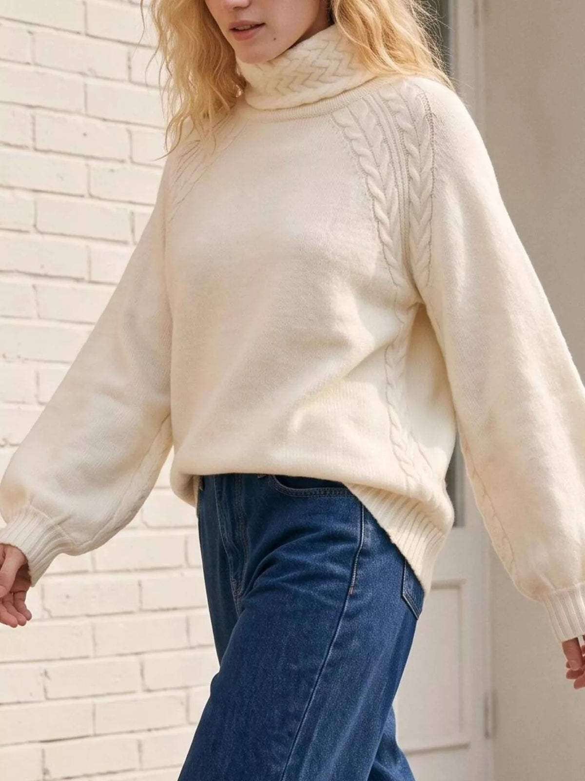 Cable-Knit Turtleneck Long Sleeve Sweater