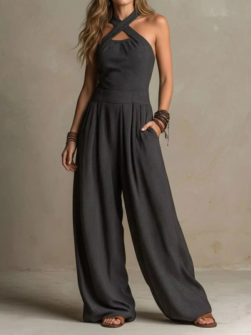 Full Size Halter Neck Wide-Leg Jumpsuit Plus Size