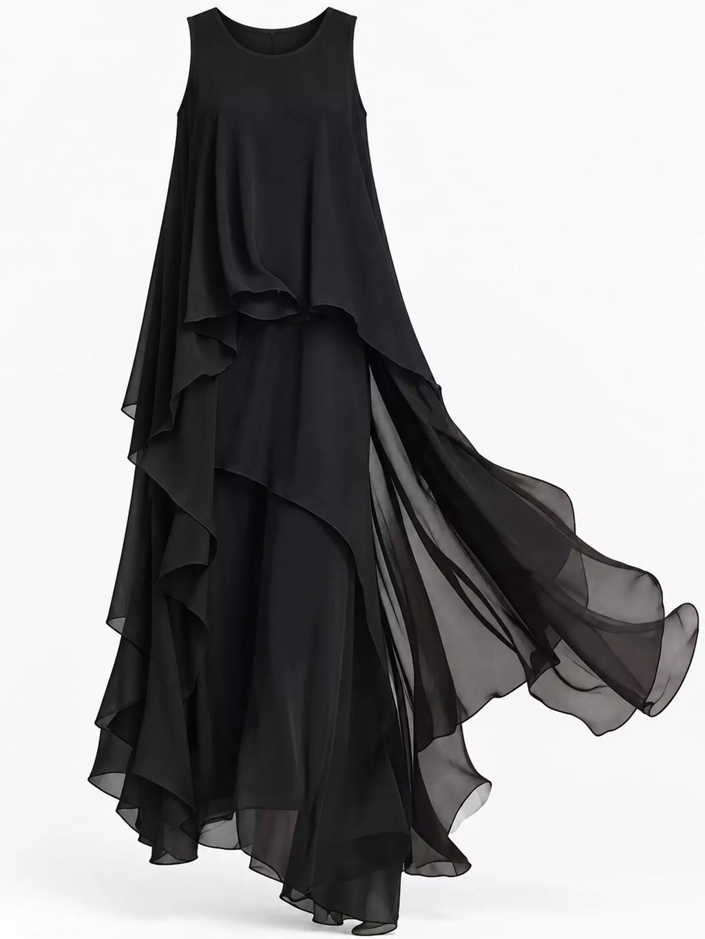 Ruffled Round Neck Sleeveless Maxi Dress