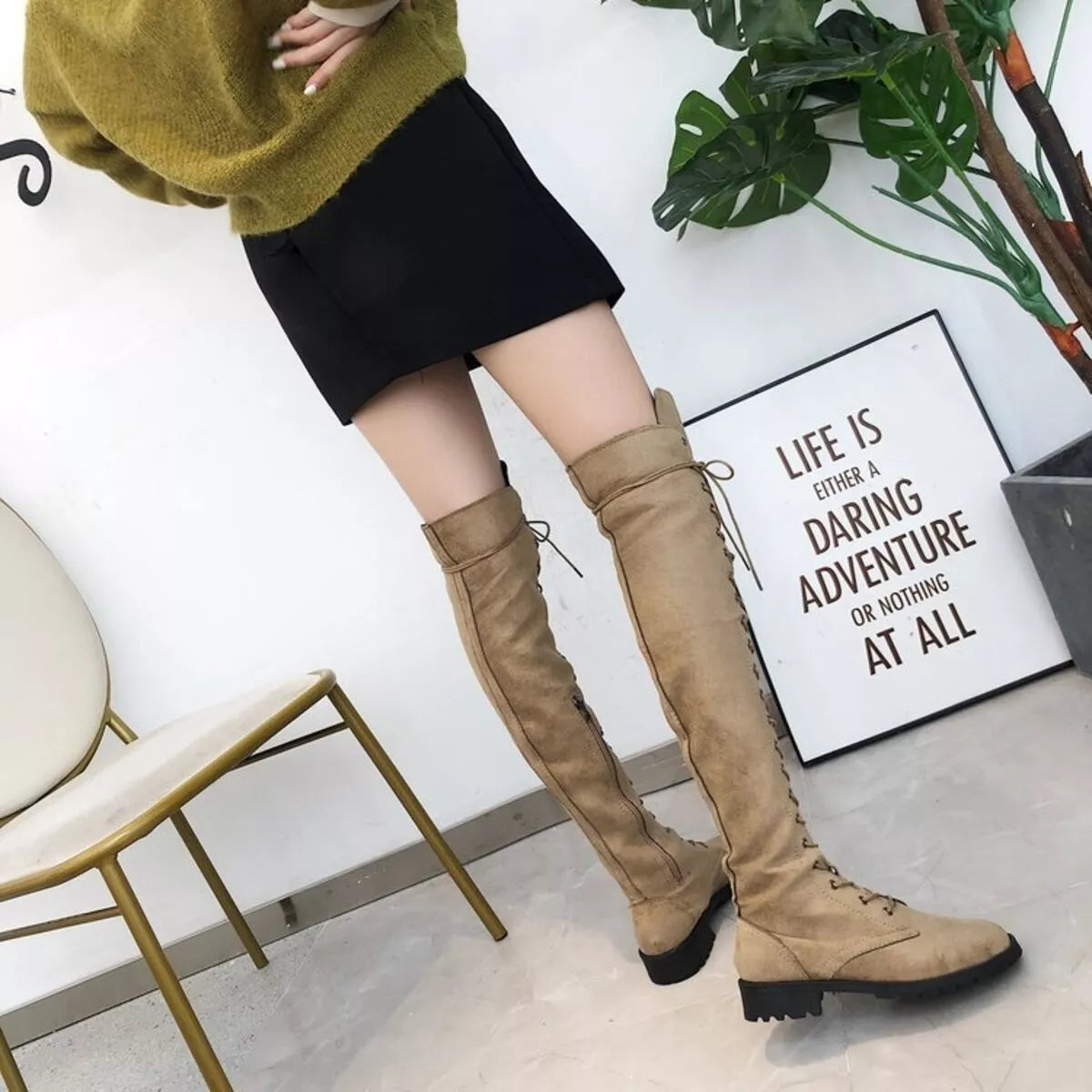 Lace-Up Over-the-Knee Boots