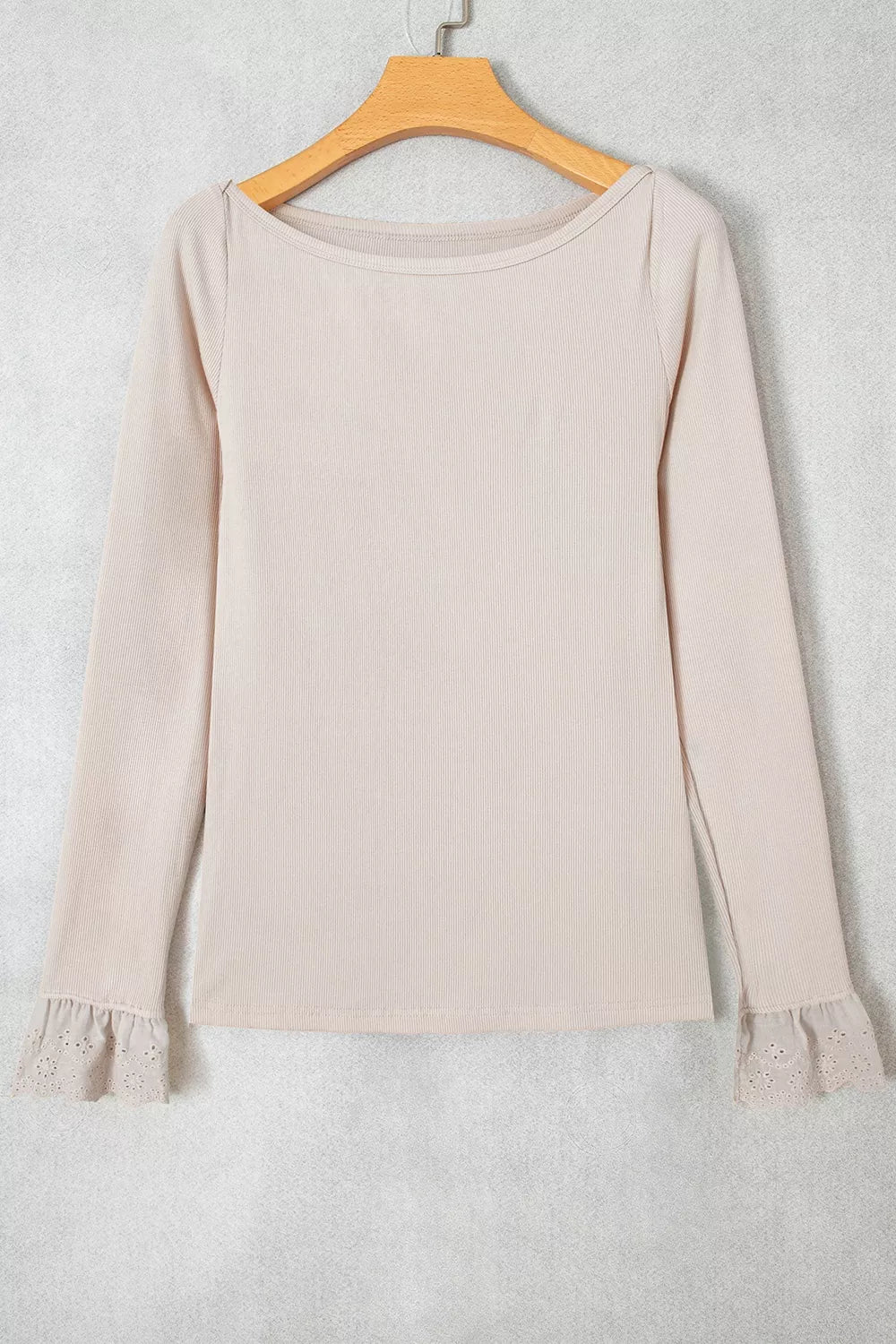 Lace Cuff Patchwork Round Neck Long Sleeve Top