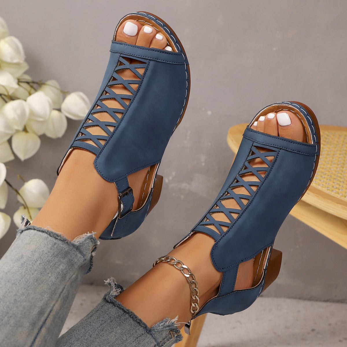 Open Toe Block Heels Sandals