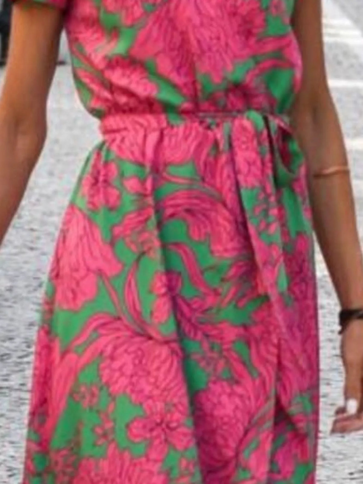 Full Size Slit Floral Print Short Sleeve Dress Plus Size