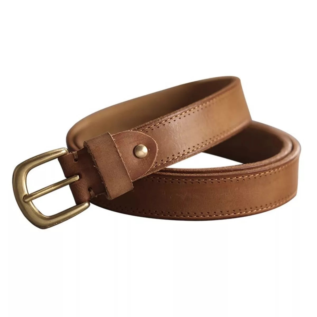 Classic Leather Belt with Golden Buckle