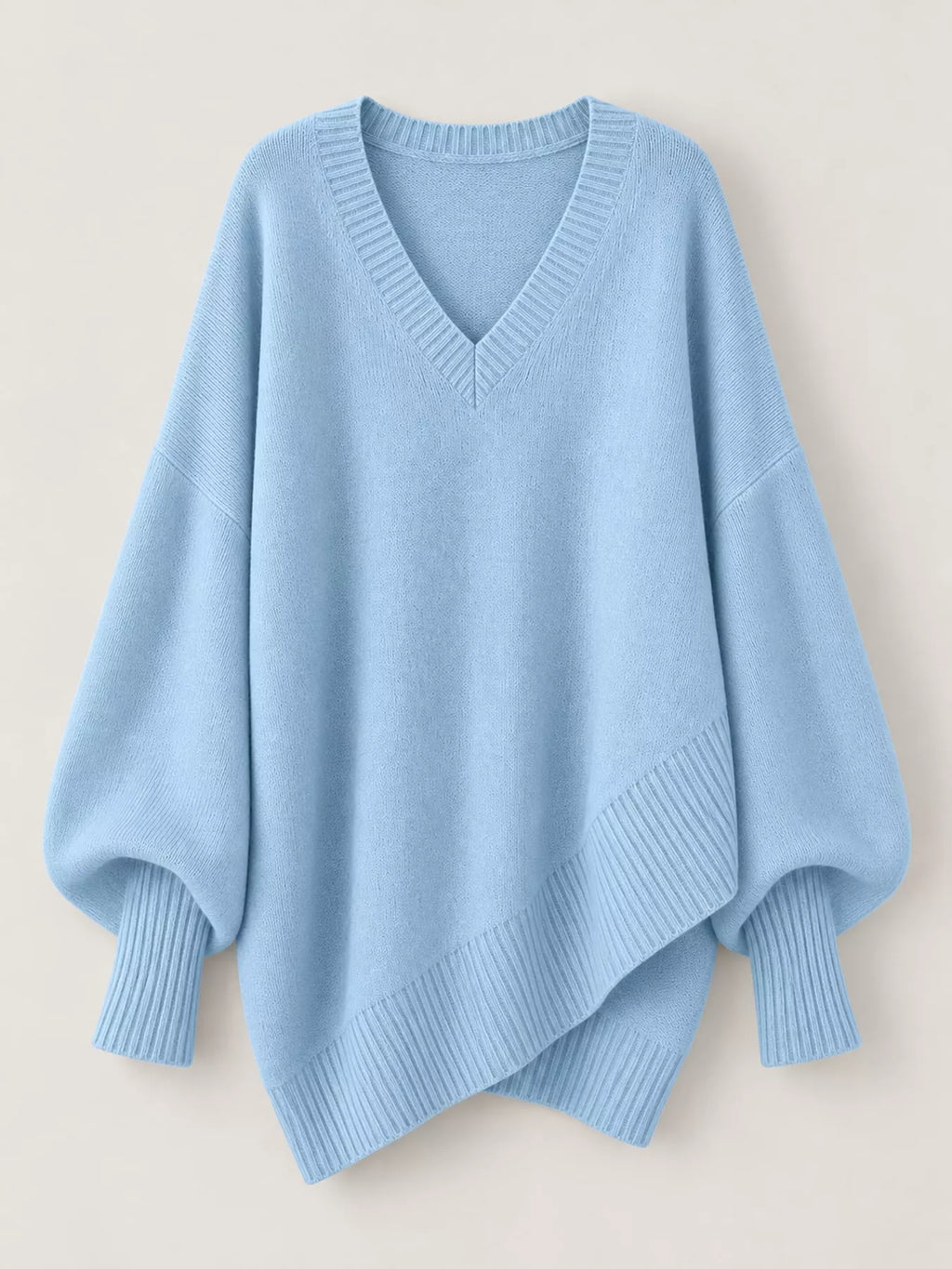 Full Size V-Neck Oversized Batwing Sleeve Sweater Plus Size