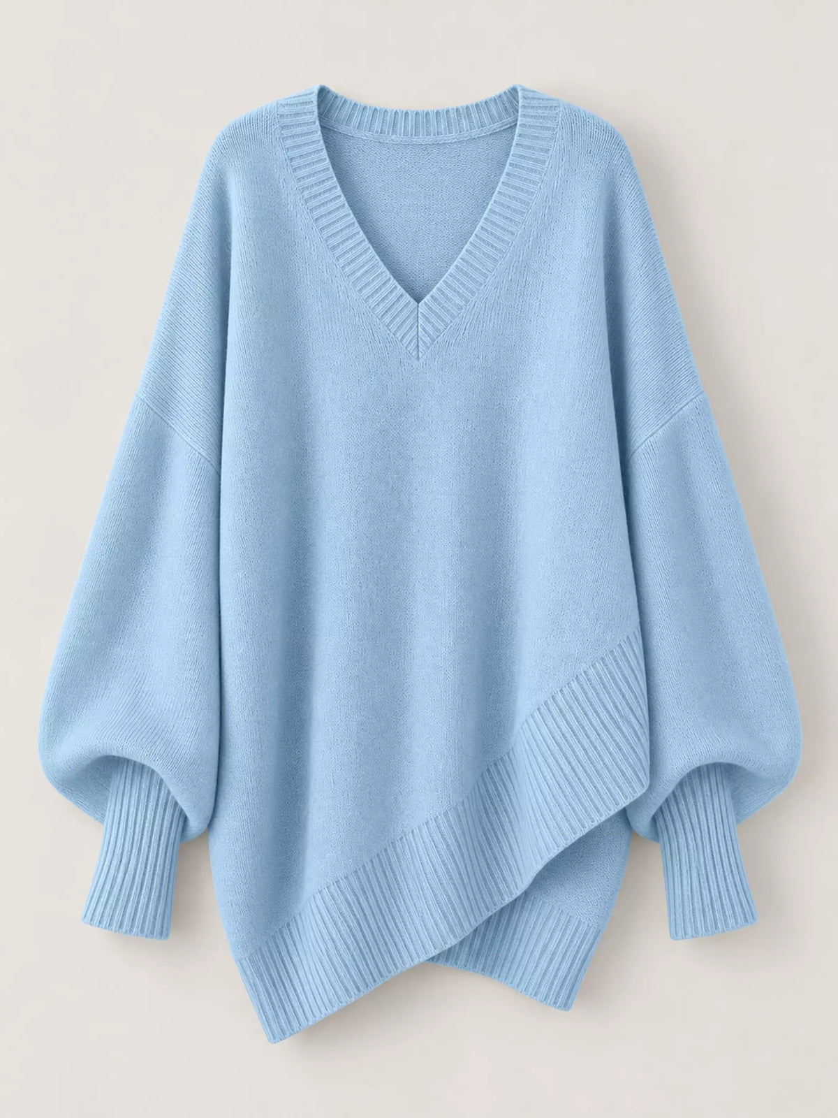 Full Size V-Neck Oversized Batwing Sleeve Sweater Plus Size