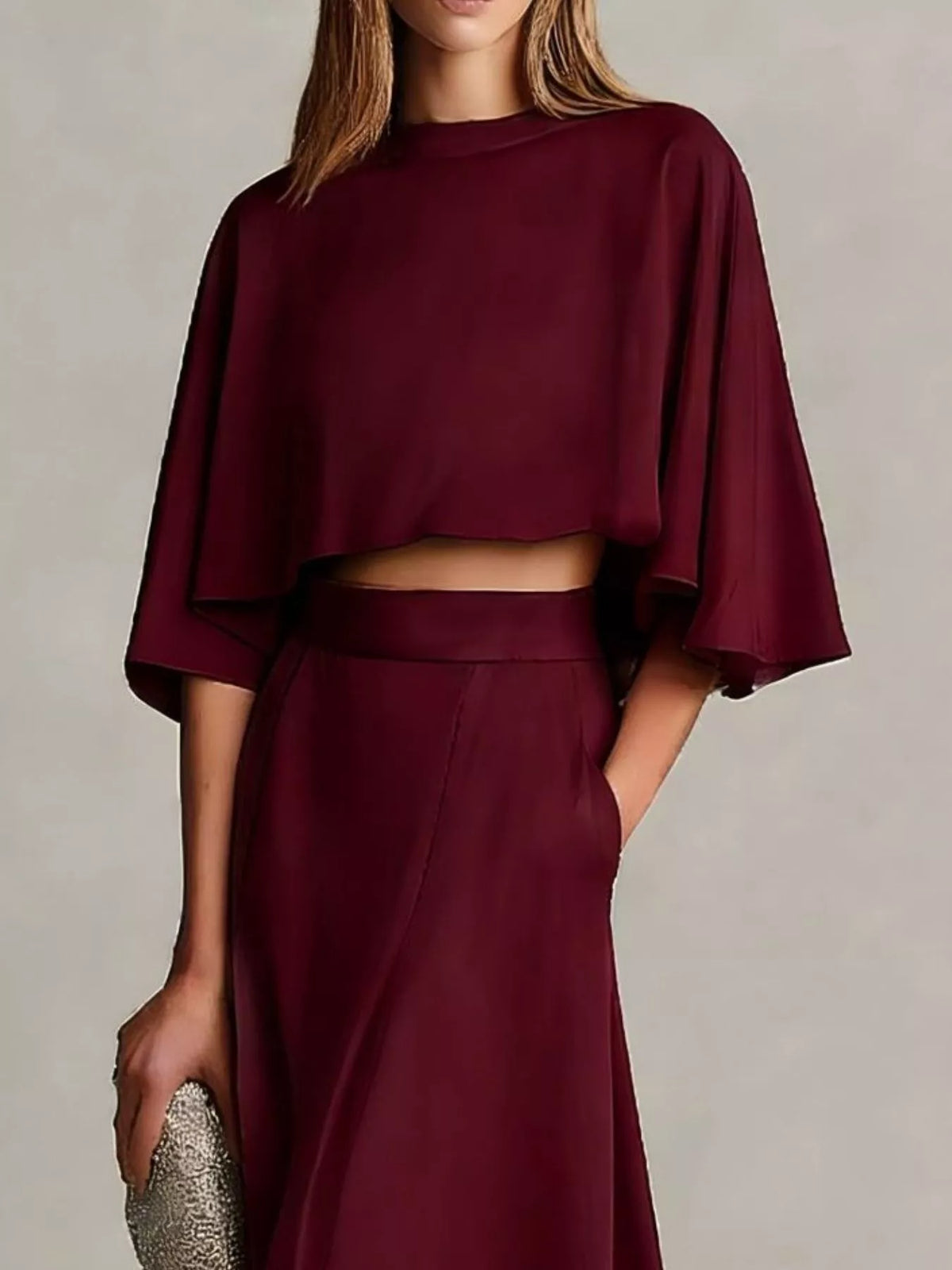 Full Size Satin Crop Top and Maxi Skirt Two-Piece Set Plus Size