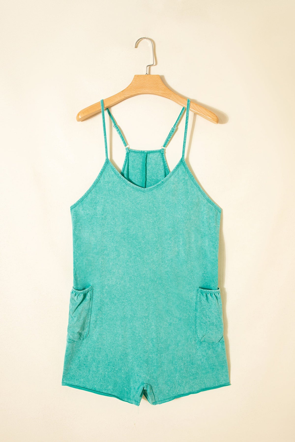 Mineral Wash Spaghetti Strap Pocketed Romper