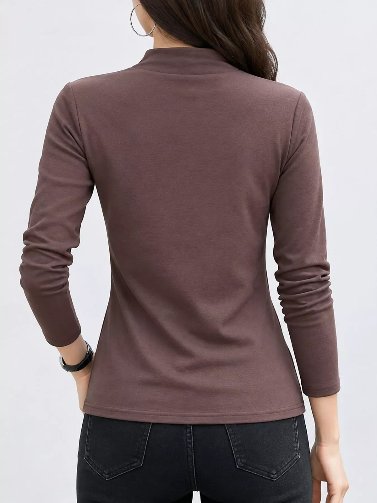 Full Size Slim-Fit Mock Neck Long Sleeve Basic T-Shirt Plus Size