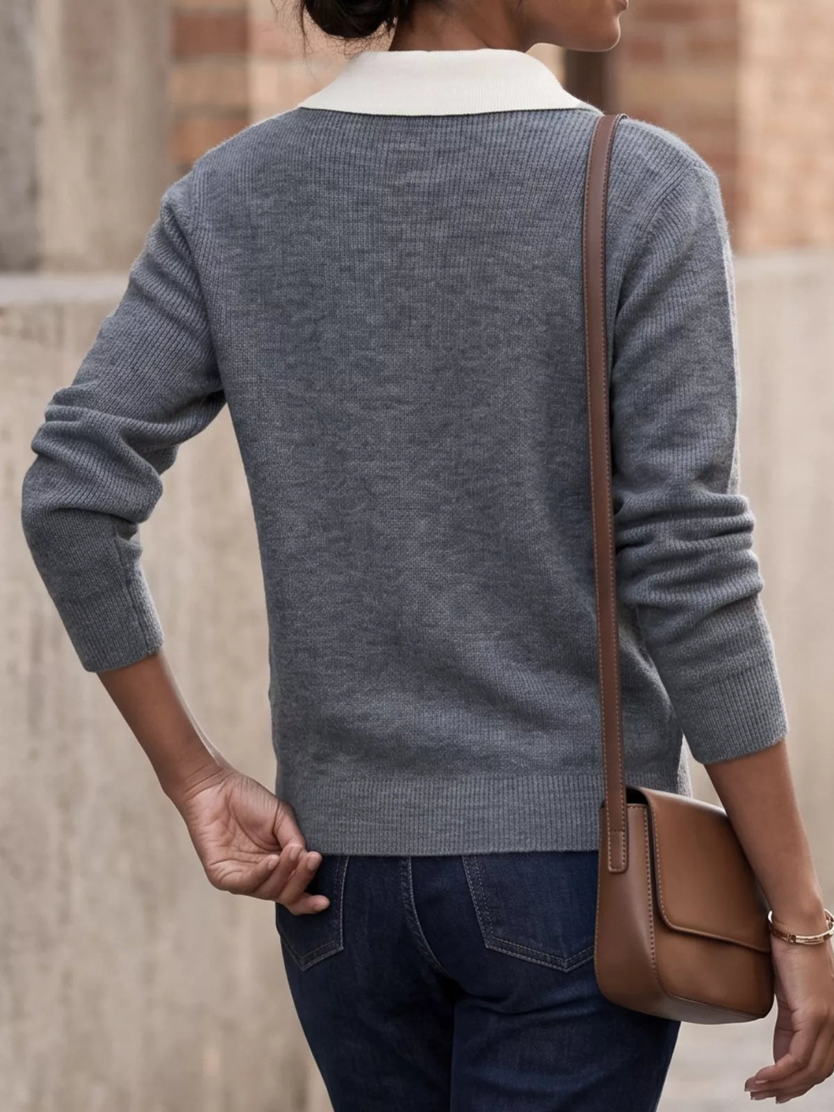 Contrast Collar Quarter Zip Sweater