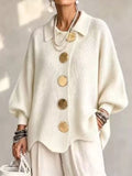 Full Size Gold Buttons Lantern Sleeve Cardigan Plus Size