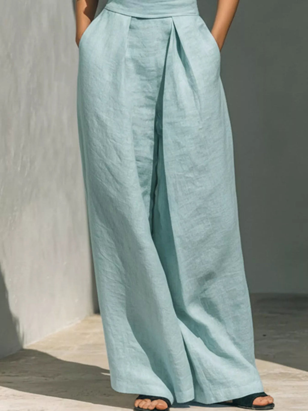 Full Size Turtleneck Sleeveless Top and Wide Leg Pants Set Plus Size
