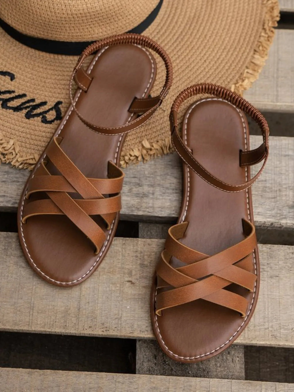 Vintage Leather Strappy Flat Sandals