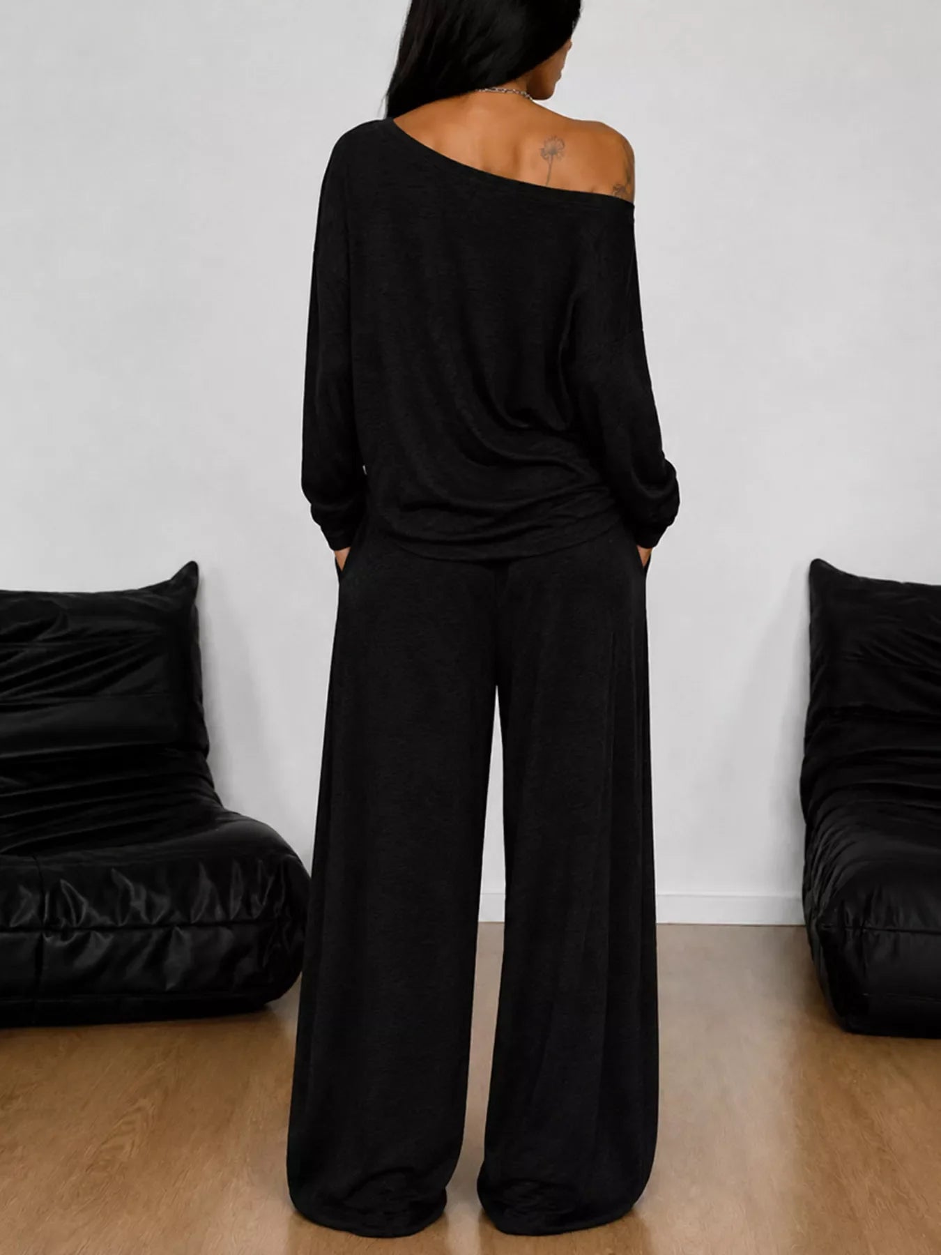 Full Size One-Shoulder Top and Drawstring Pants Set Plus Size