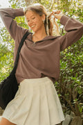 Ribbed Knit Half-Zip Sweatshirt with Long Sleeves