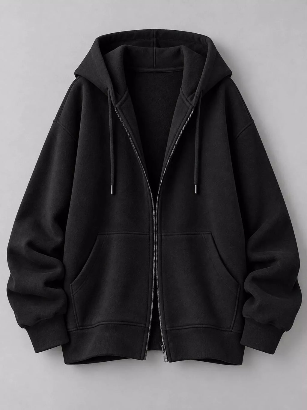 Full Size Zip-Up Dropped Shoulder Hoodie Plus Size