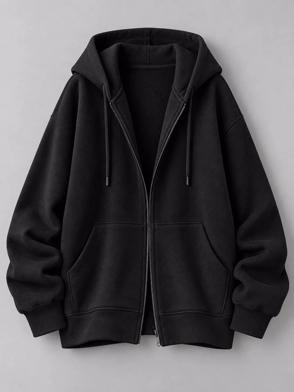 Full Size Zip-Up Dropped Shoulder Hoodie Plus Size