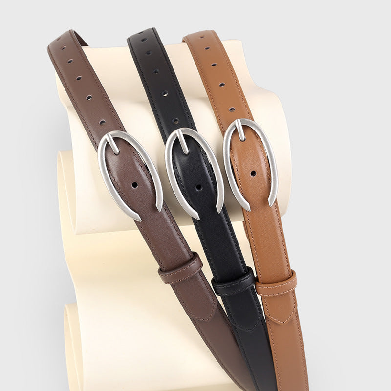 Oval Buckle Leather Belt