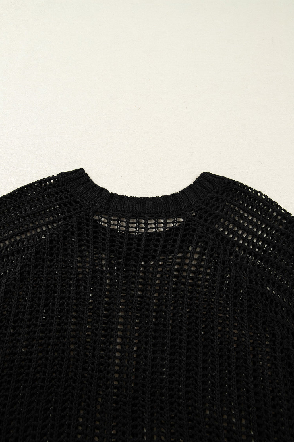 Black Plus Size Open Knit Bow Tie Short Sleeve Sweater