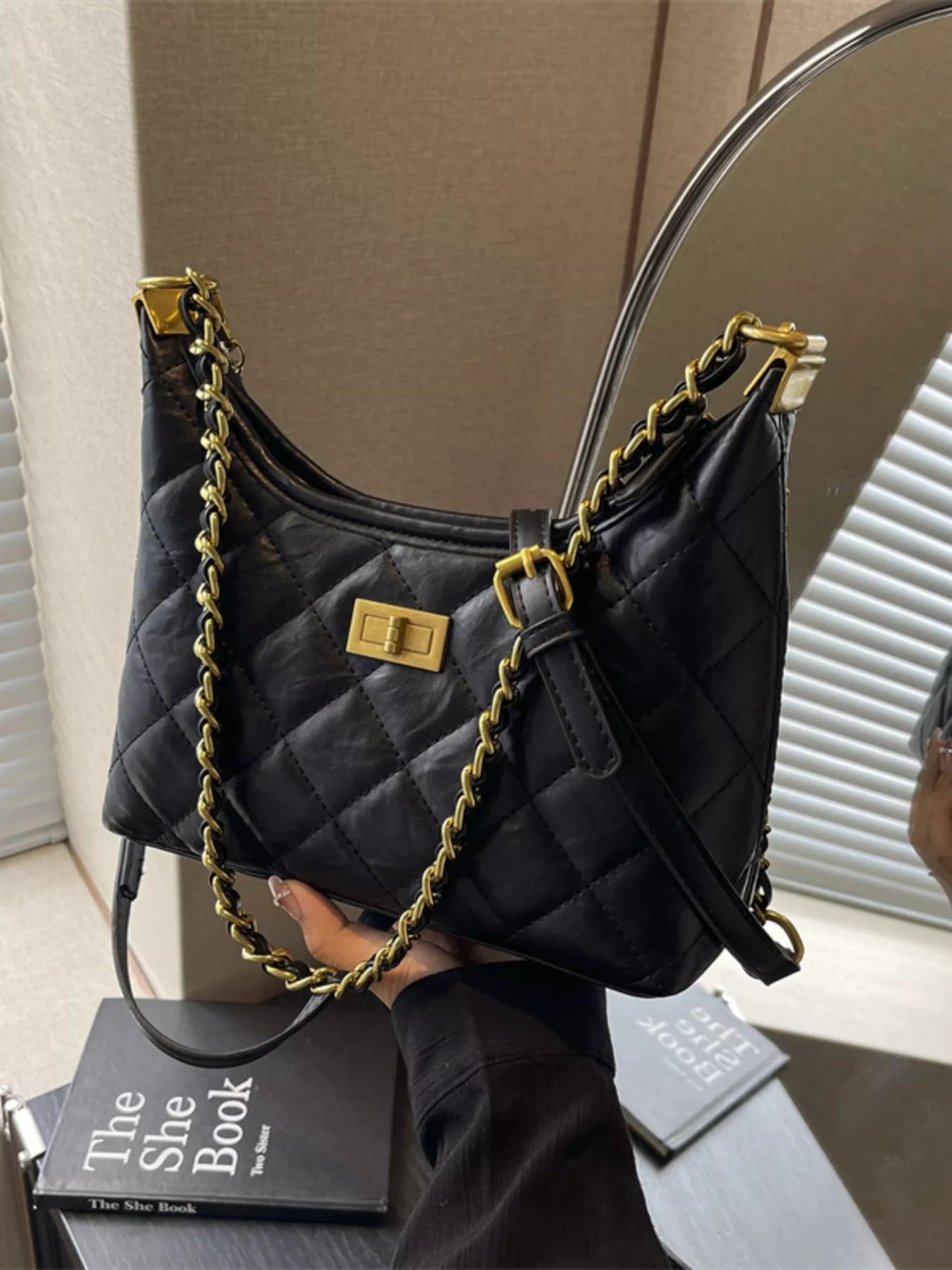 Quilted Leather Chain Crossbody Bag