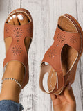 Perforated Wedge Sandals with Ankle Strap