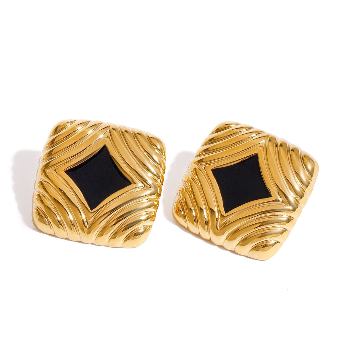 18K gold square with texture design simple and elegant earrings