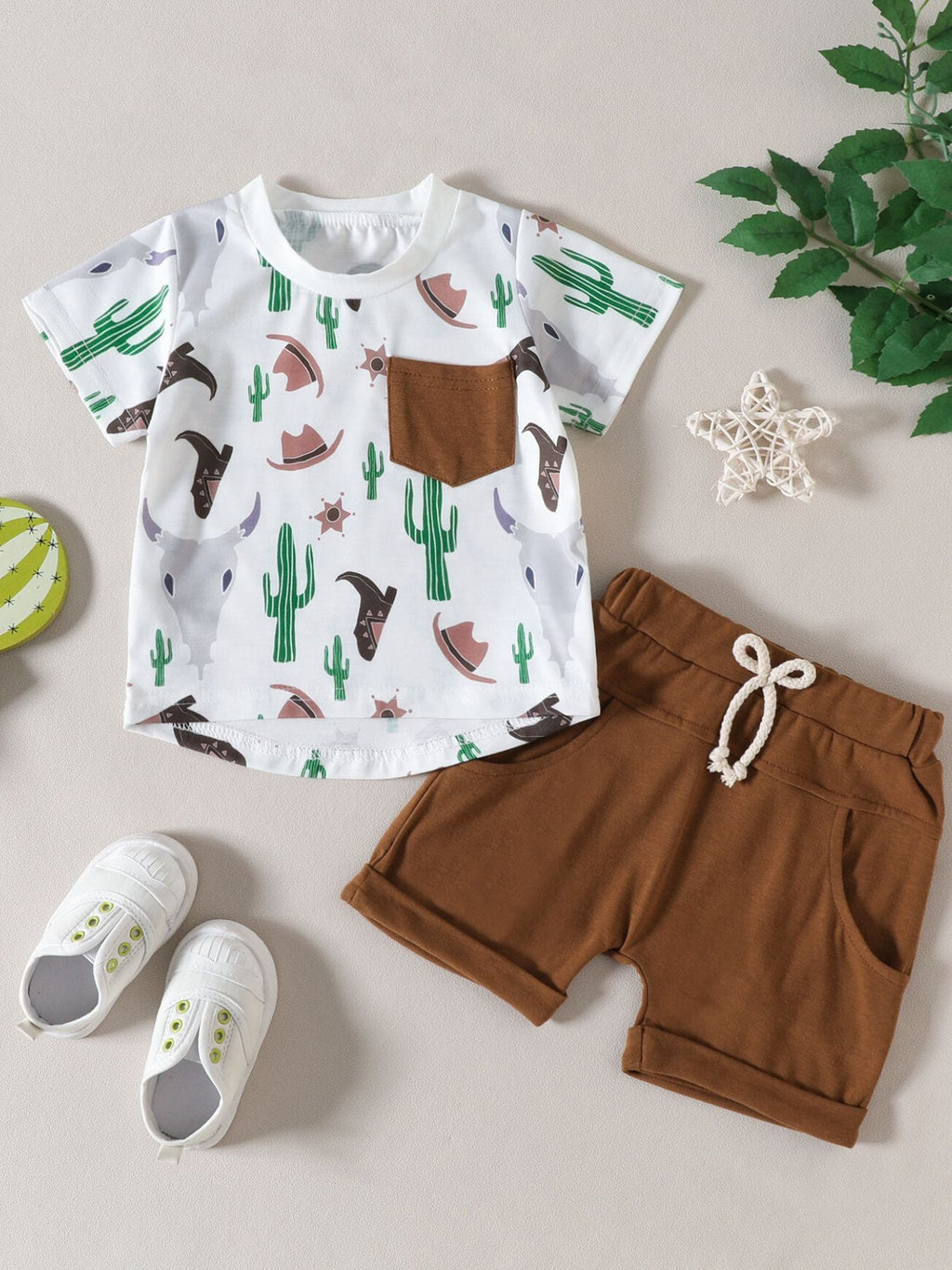 Children's Cactus Cowboy Print Pocket Tee & Shorts Set