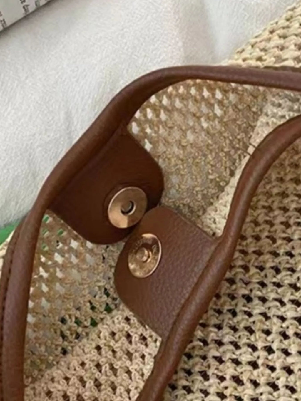 Woven Straw Handbag with Leather Strap