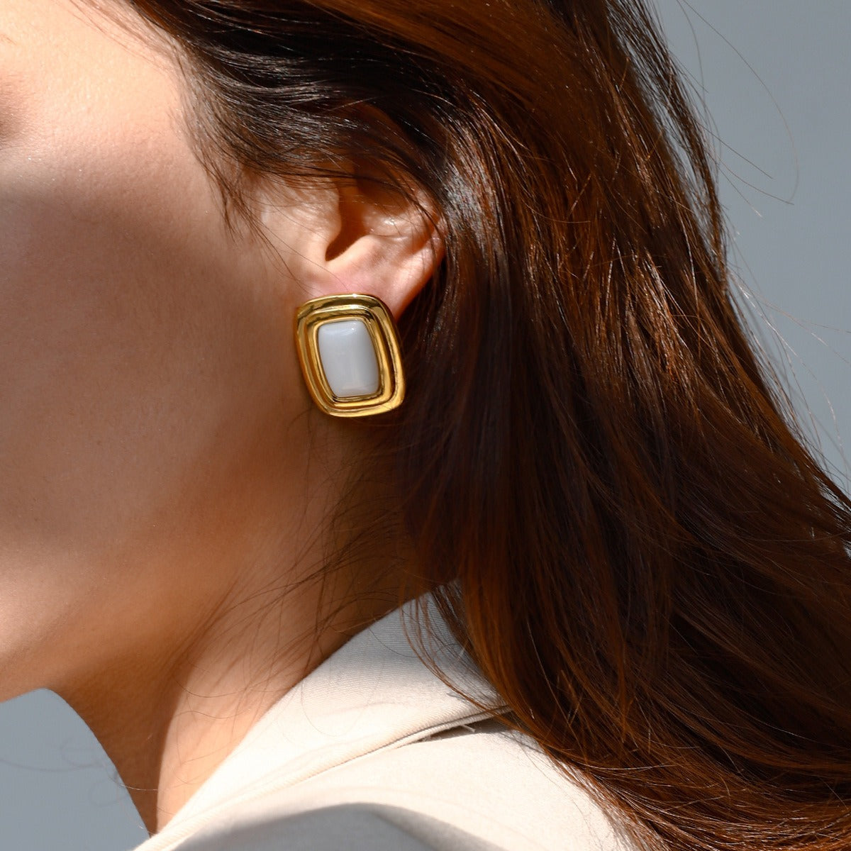 18K gold geometric rectangular design trendy personality earrings
