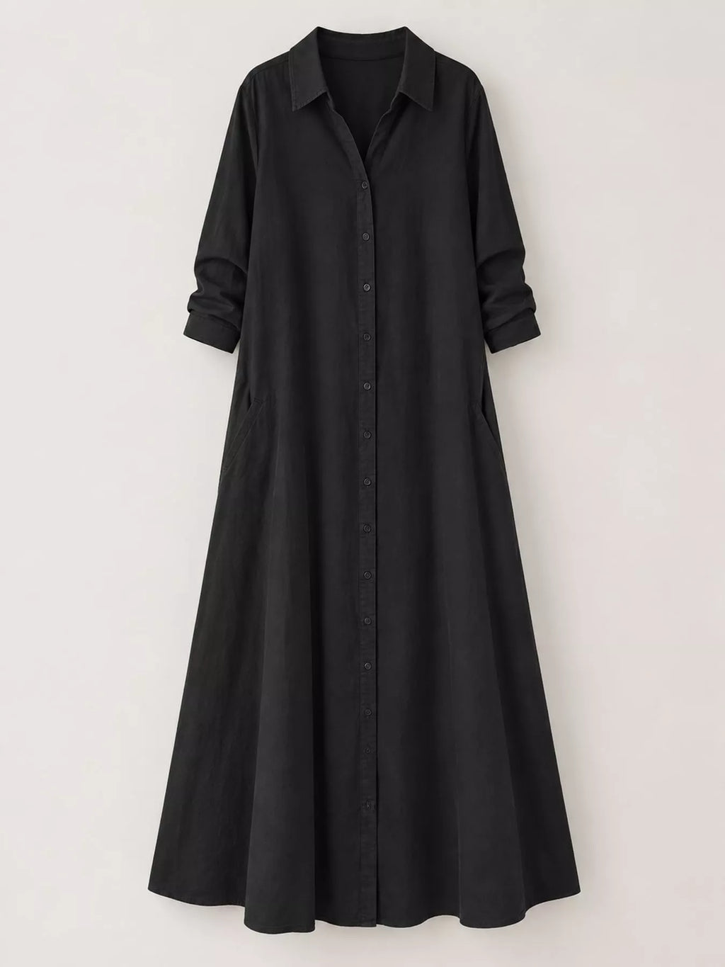 Full Size Button Front Long Sleeve Maxi Shirt Dress Plus Size