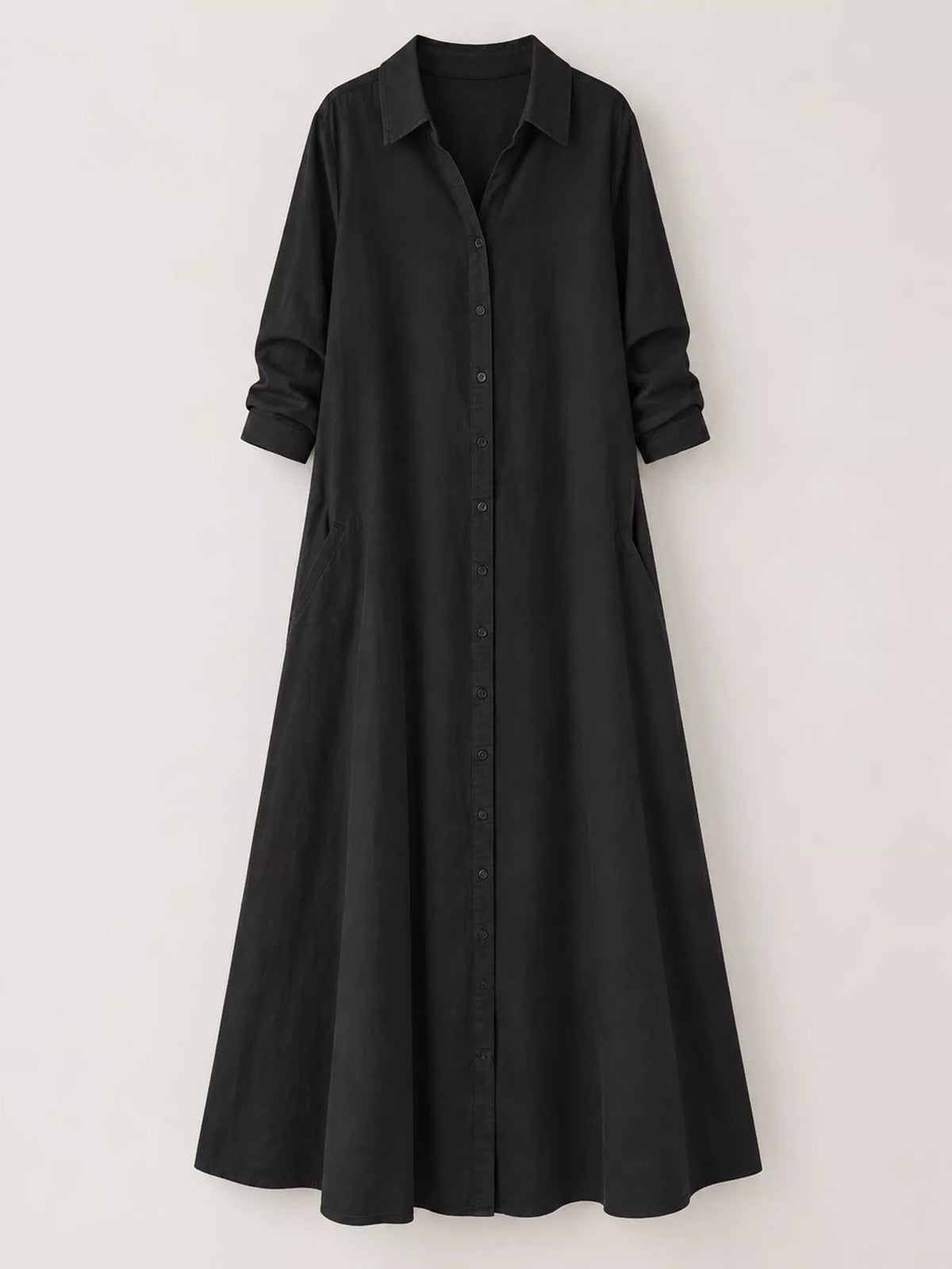 Full Size Button Front Long Sleeve Maxi Shirt Dress Plus Size