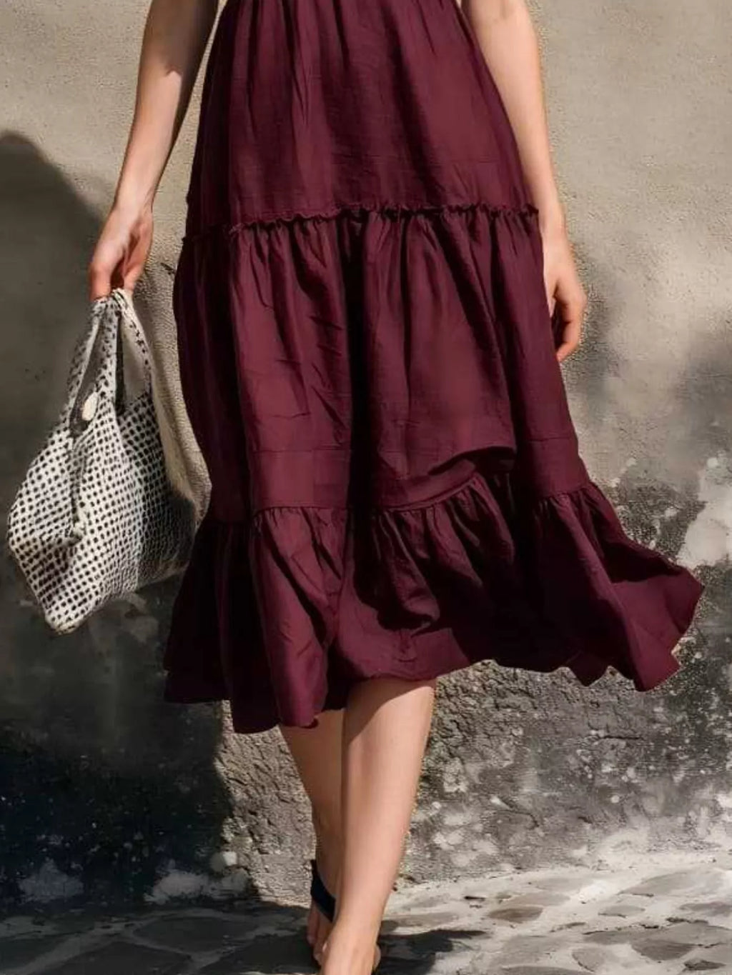 Full Size Ruffled V-Neck Tiered Midi Dress Plus Size