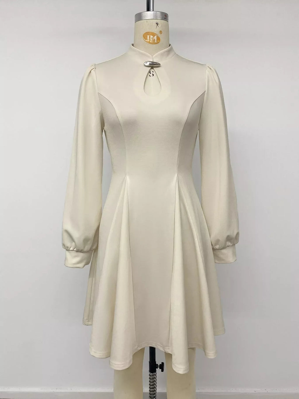 Keyhole Neckline Long Sleeve A-Line Mini Dress