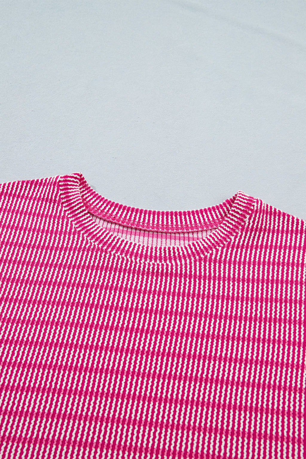 Rose Stripe Raised Rib Loose Tee Drawstring Elastic Waist 2pcs Short Set