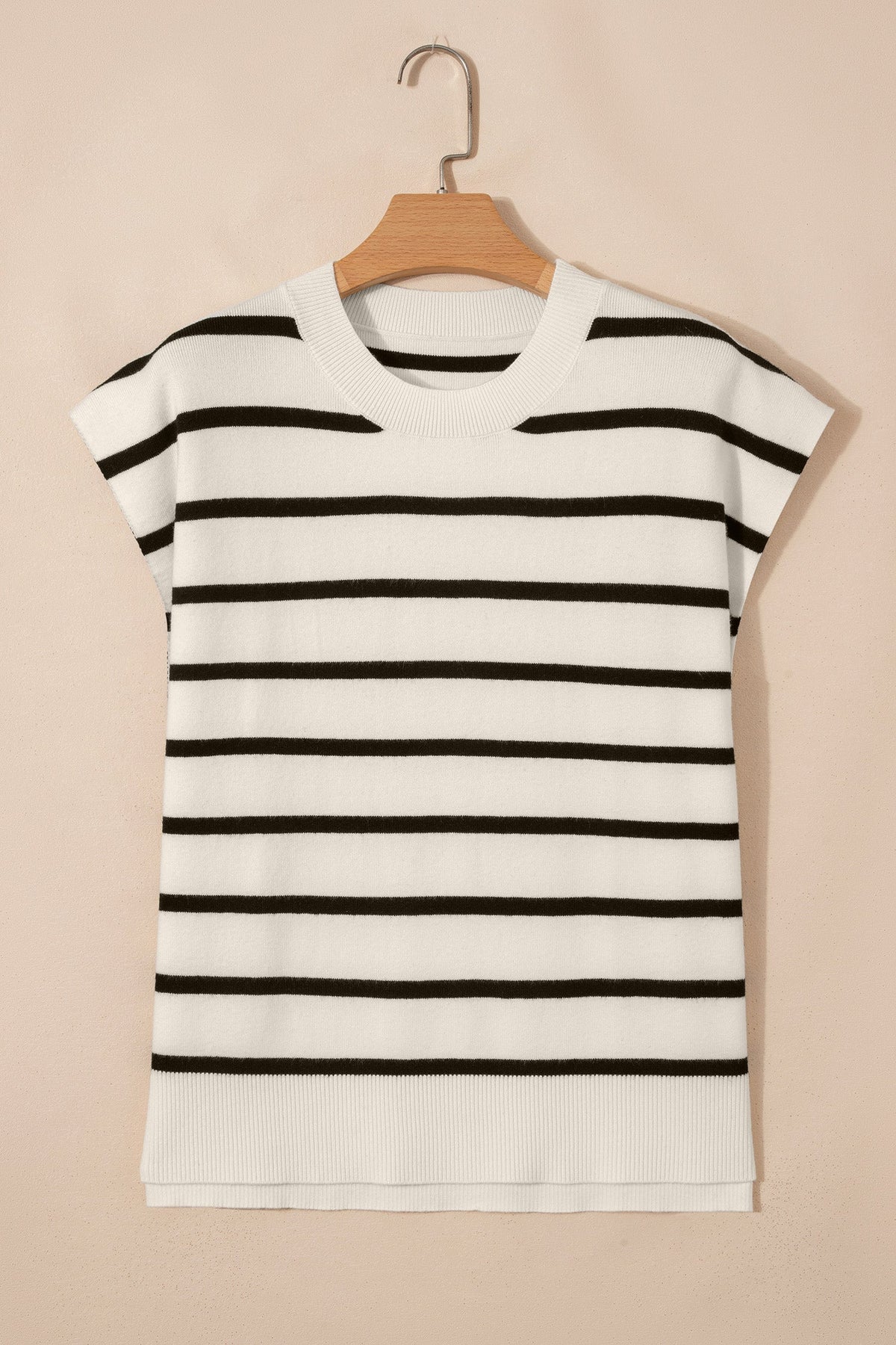 Stripe Side Slit Short Sleeve Sweater Tee