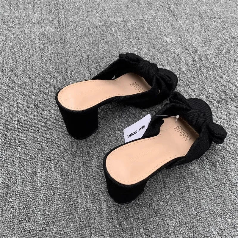 Bow Knot Block Heel Sandals