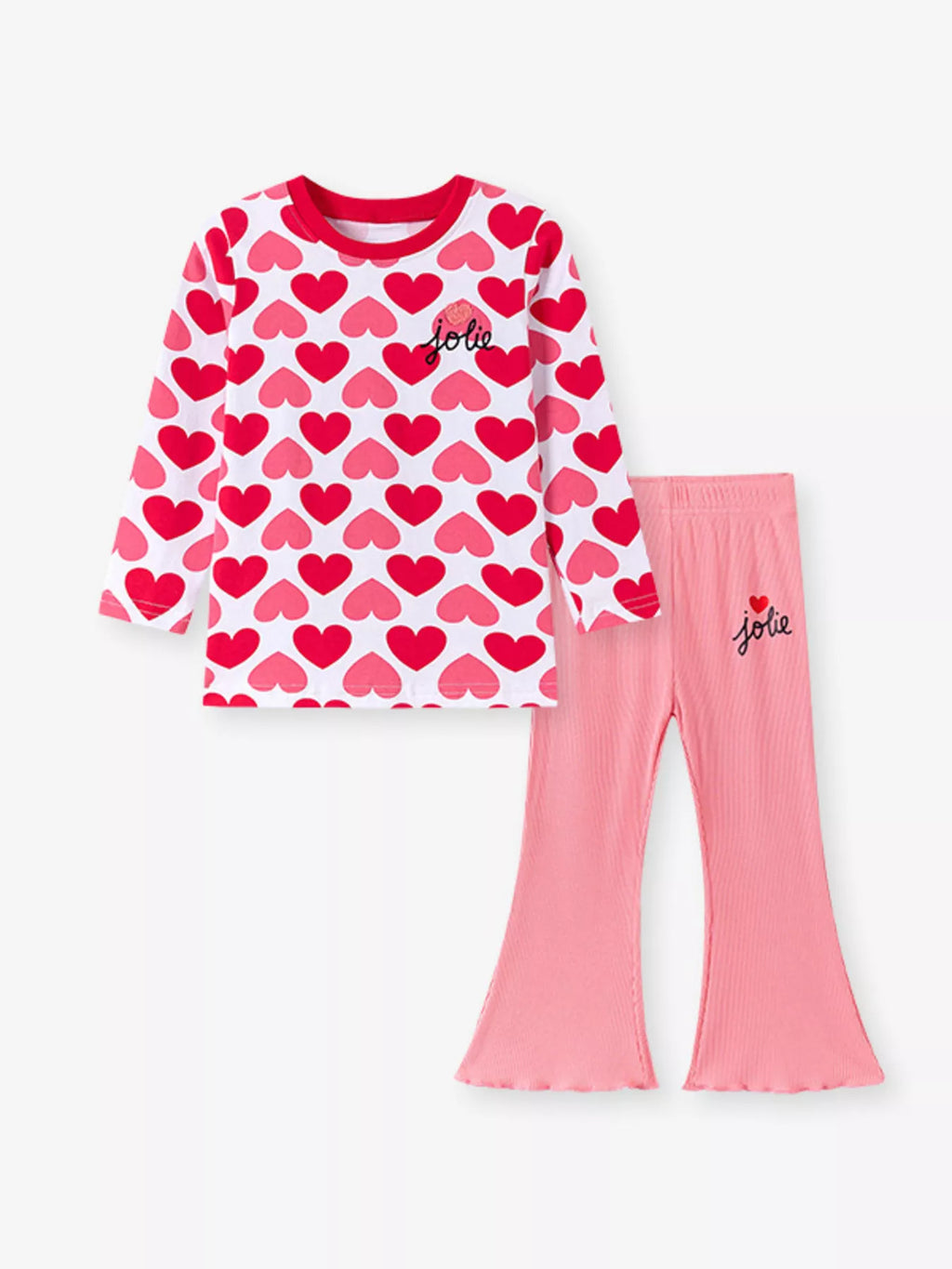 Children's Heart Print Long Sleeve Top and Flared Pants Set