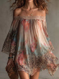 Off-Shoulder Lace-Trimmed Floral and Leopard Print Mini Dress