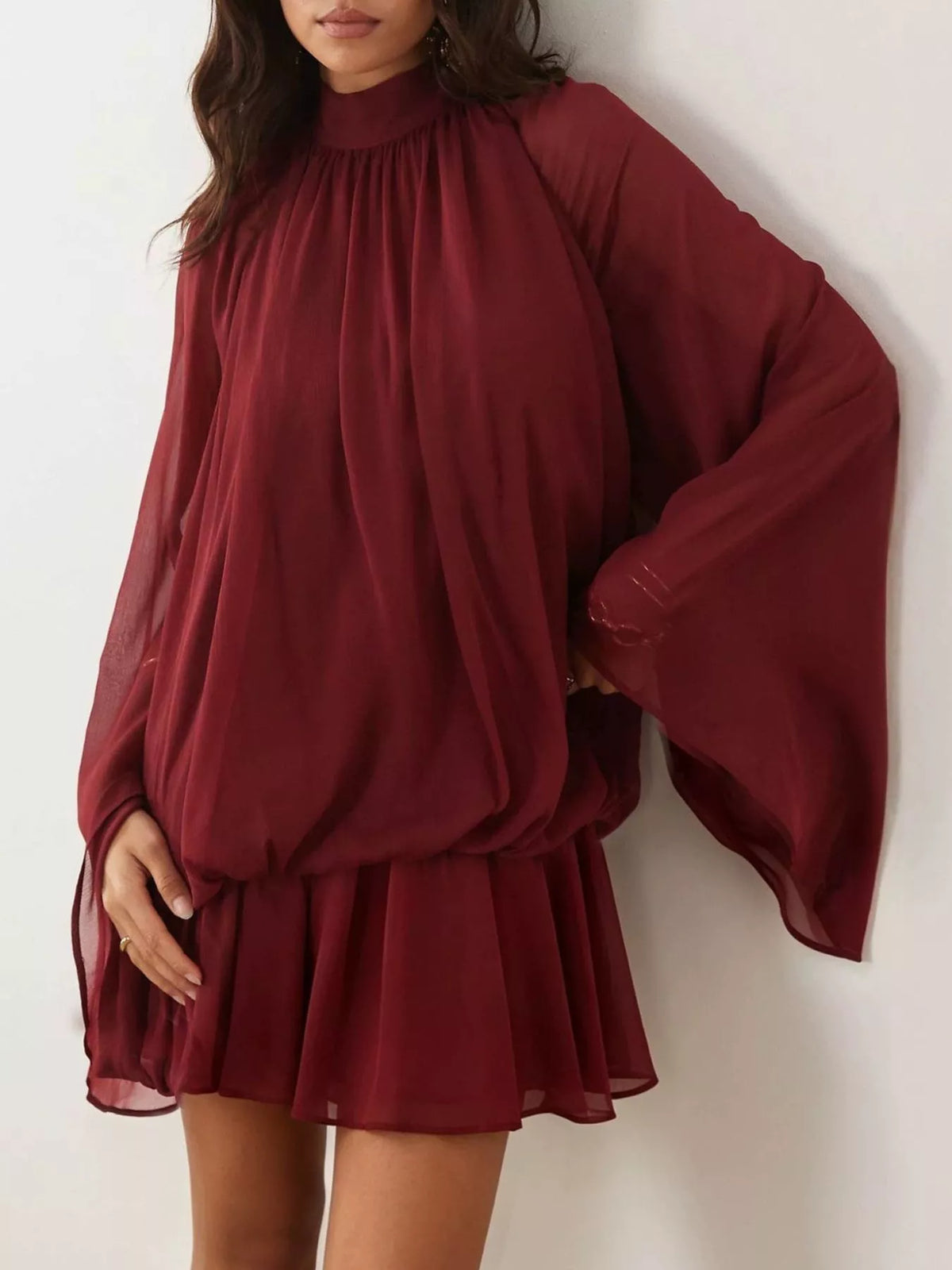 Tie Back Flare Sleeve Mini Dress