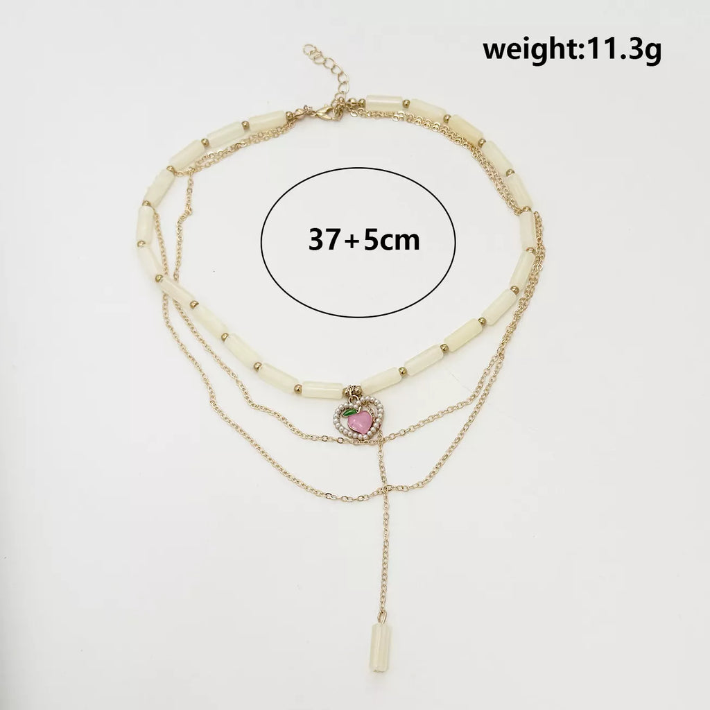 Layered Heart Pendant Necklace with Jade Beads
