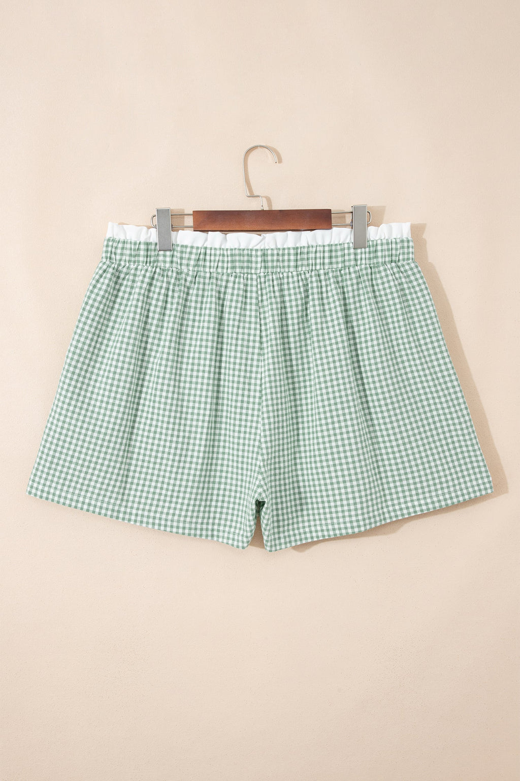 Plus Size Gingham Plaid Ruffle Contrast Trim Shorts