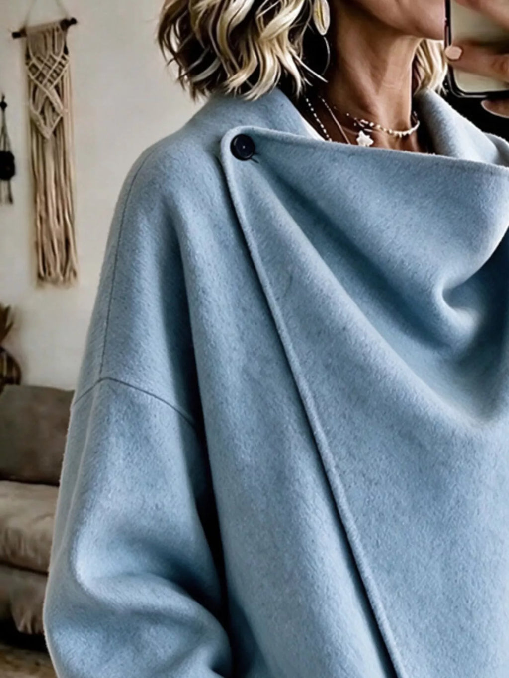 Full Size Asymmetric Button-Up Cape Outerwear Plus Size