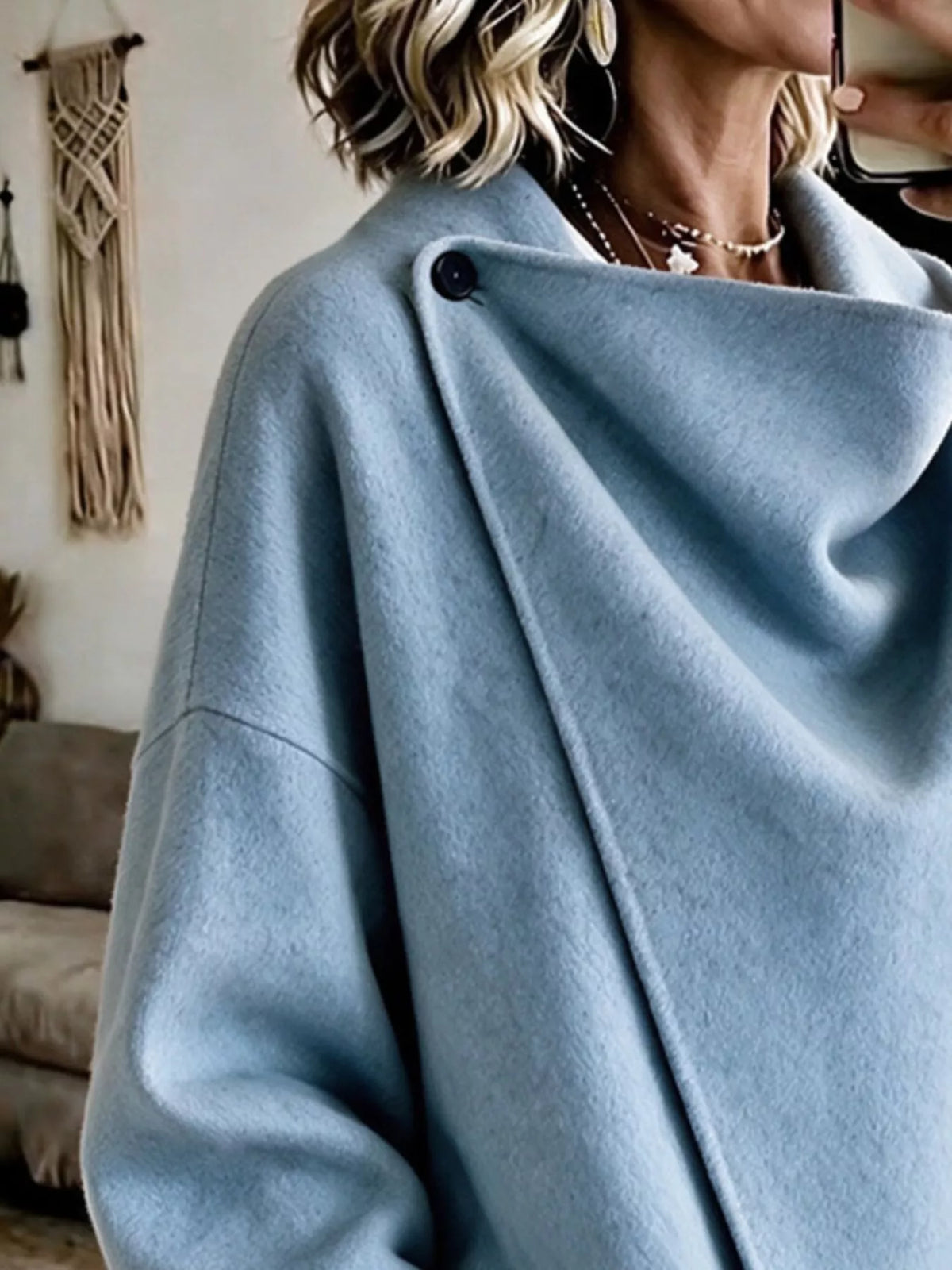 Full Size Asymmetric Button-Up Cape Outerwear Plus Size