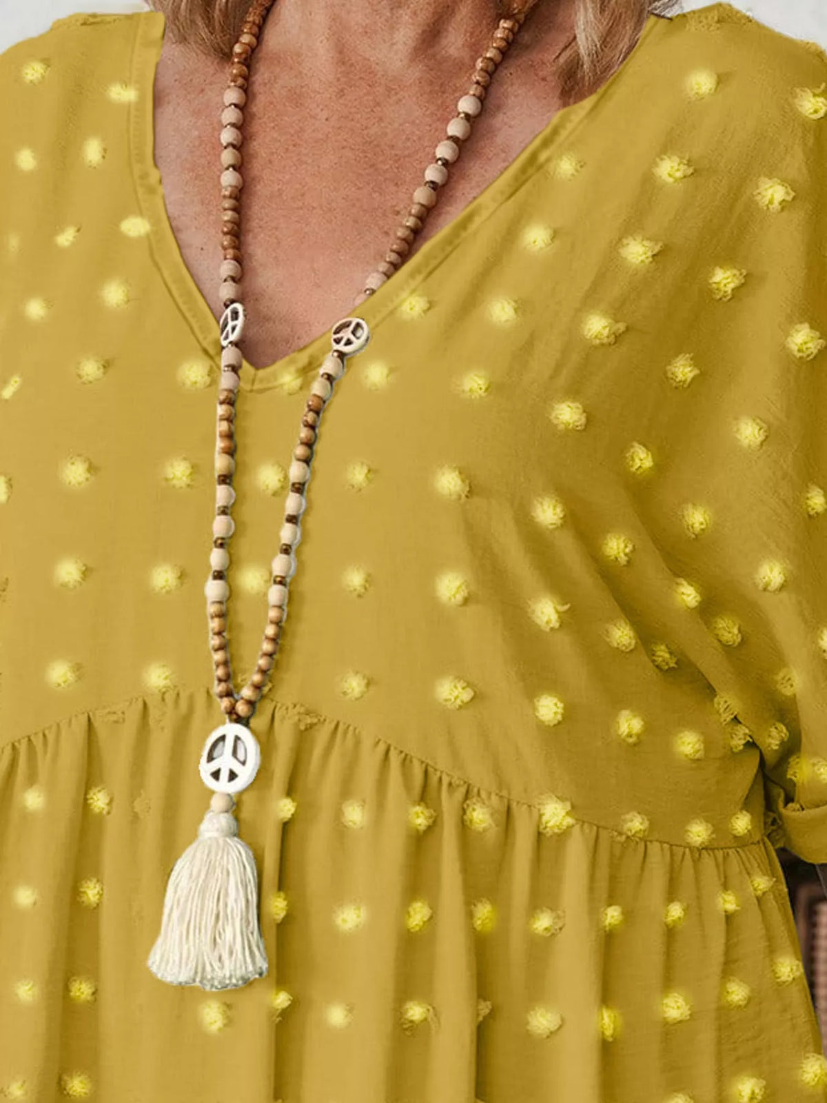 Plus Size Swiss Dot V-Neck Casual Blouse