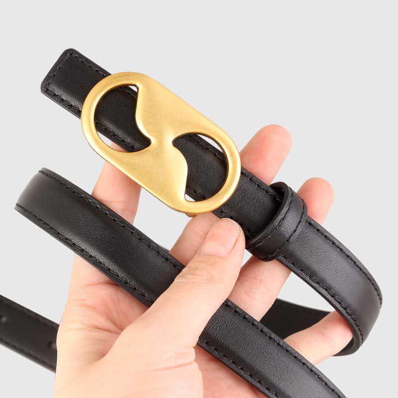 Leather Belt with Golden Buckle